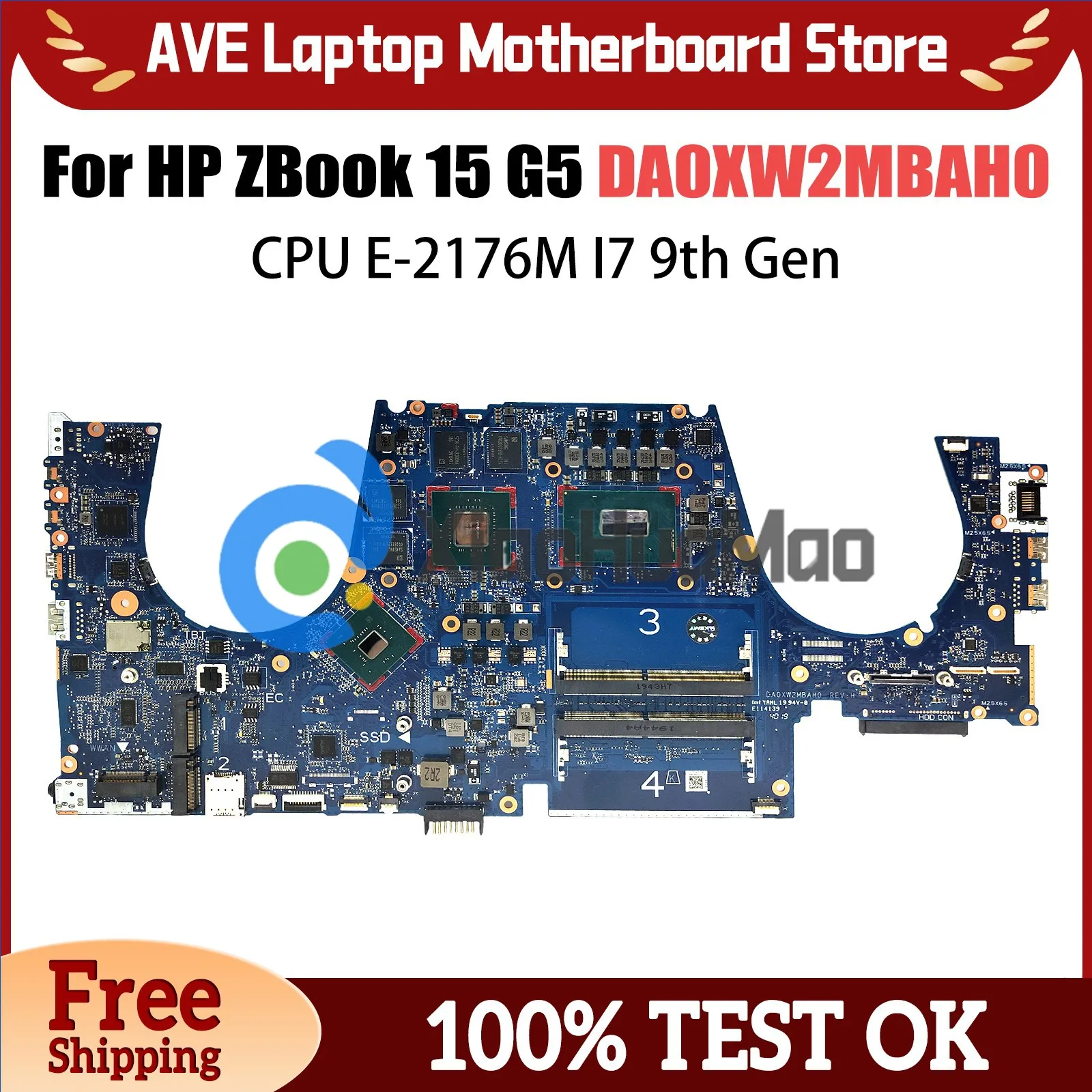 DA0XW2MBAH0 Mainboard For HP ZBOOK 15 G5 Laptop Motherboard With I7-9850H I7-9750H E-2176M CPU Test OK