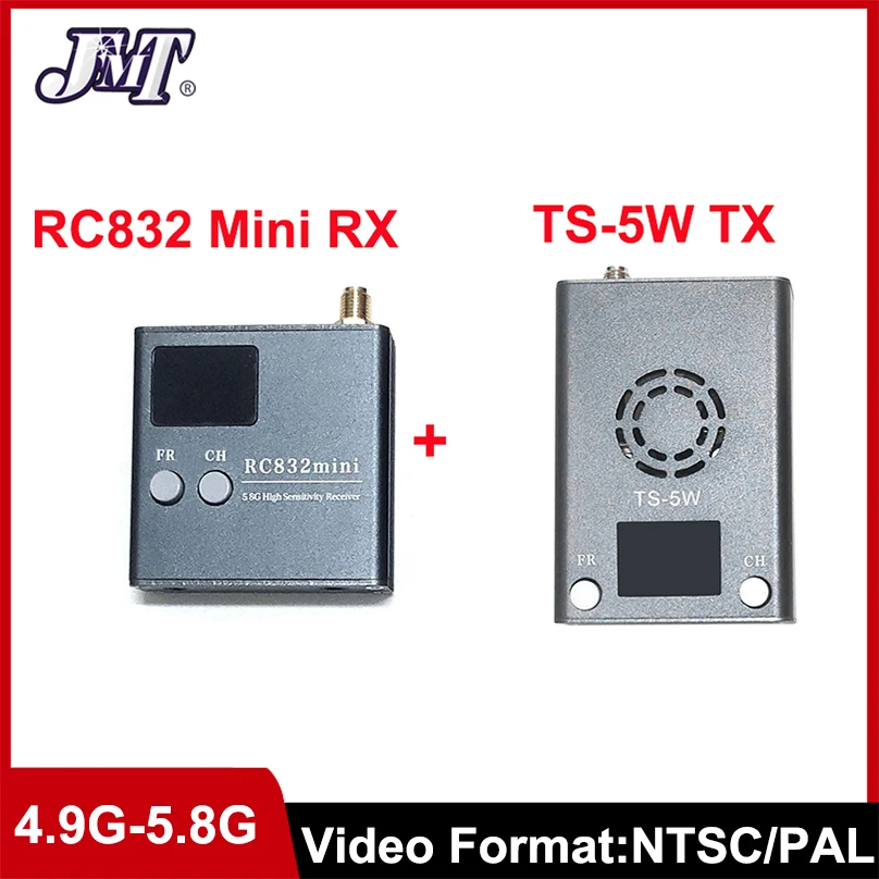 

JMT RC832 Мини-высокочувствительный приемник/TS-5W 4.9G-5.8G 56CH передатчик широкополосный FM модулирует аудио-видео для FPV RC Drone