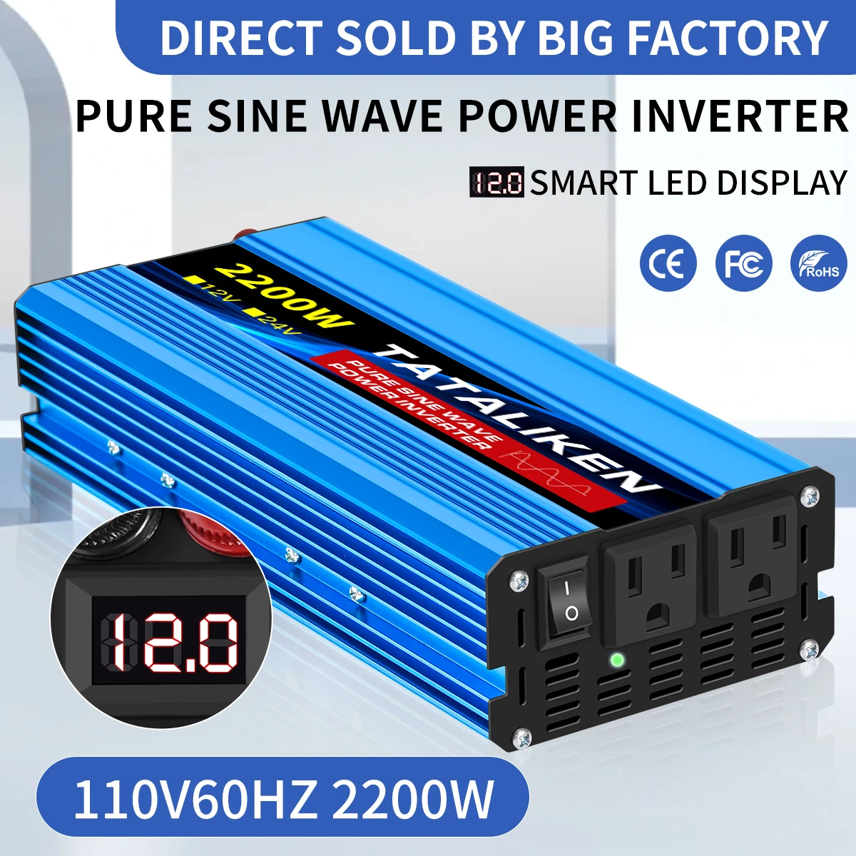 

Pure Sine Power Inverter 12V To 110V AC 2200W—10000W Power 60HZ Converter Car Accessories Solar With LED And US Socket