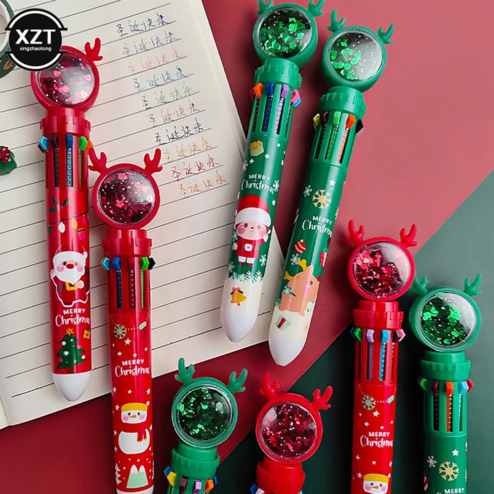 

Cute Christmas Santa Claus 10 Colors Ballpoint Pen Kawaii Retractable Rollerball Pen Gifts School Offices Stationery Accessories