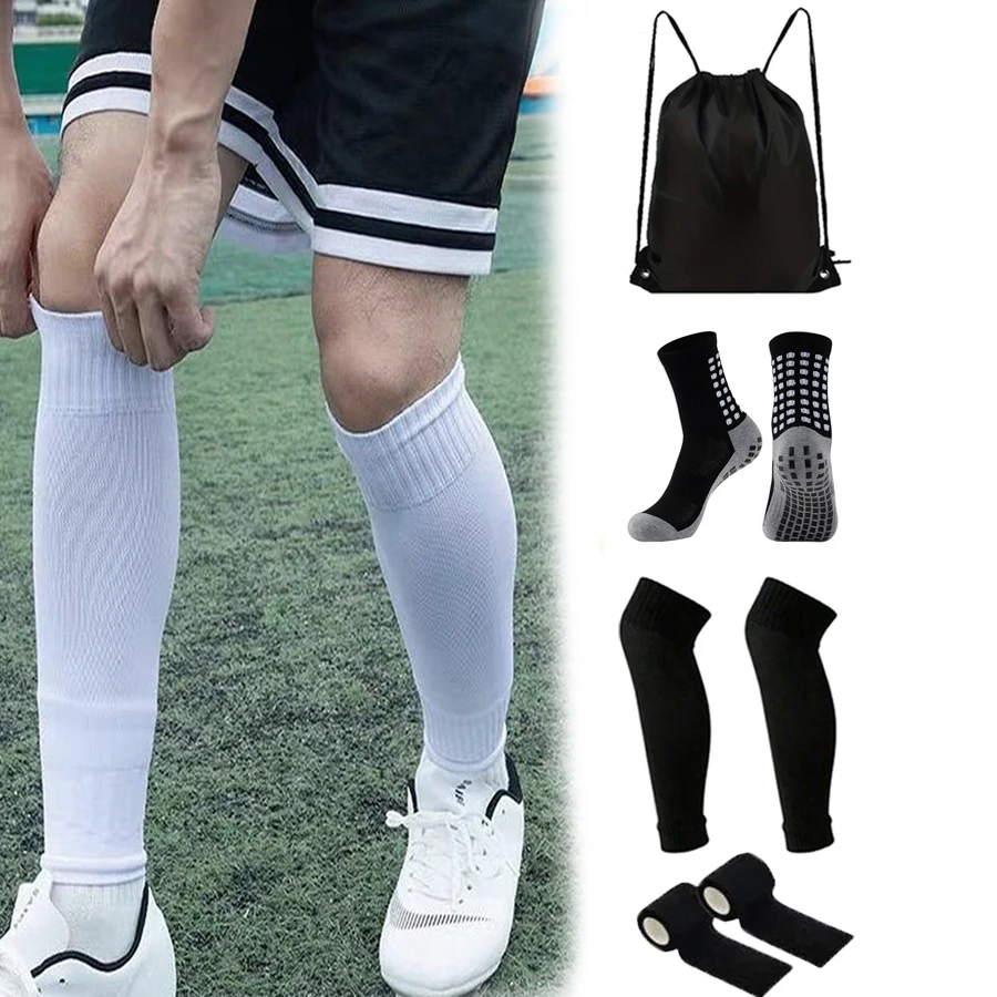 

4-компонентные мужские и женские спортивные нескользящие футбольные носки, удобные чехлы для ног, спортивные повязки на шнурке, сумка для мяча, футбольные аксессуары