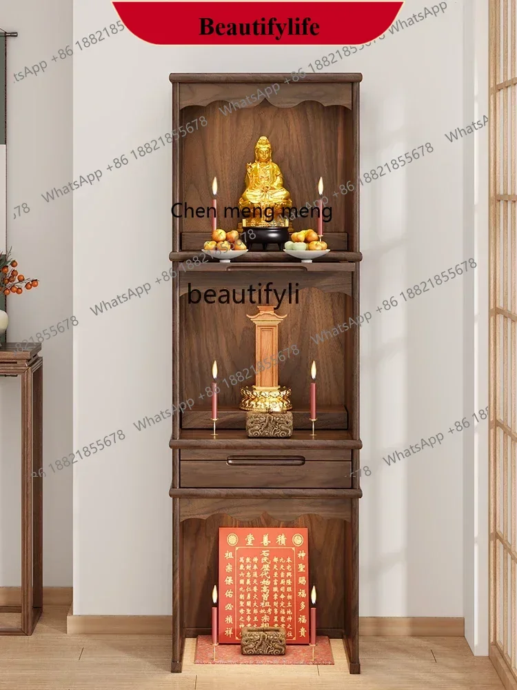 D178 Black walnut Buddha cabinet new Chinese style closet solid wood altar cabinet three-layer home modern