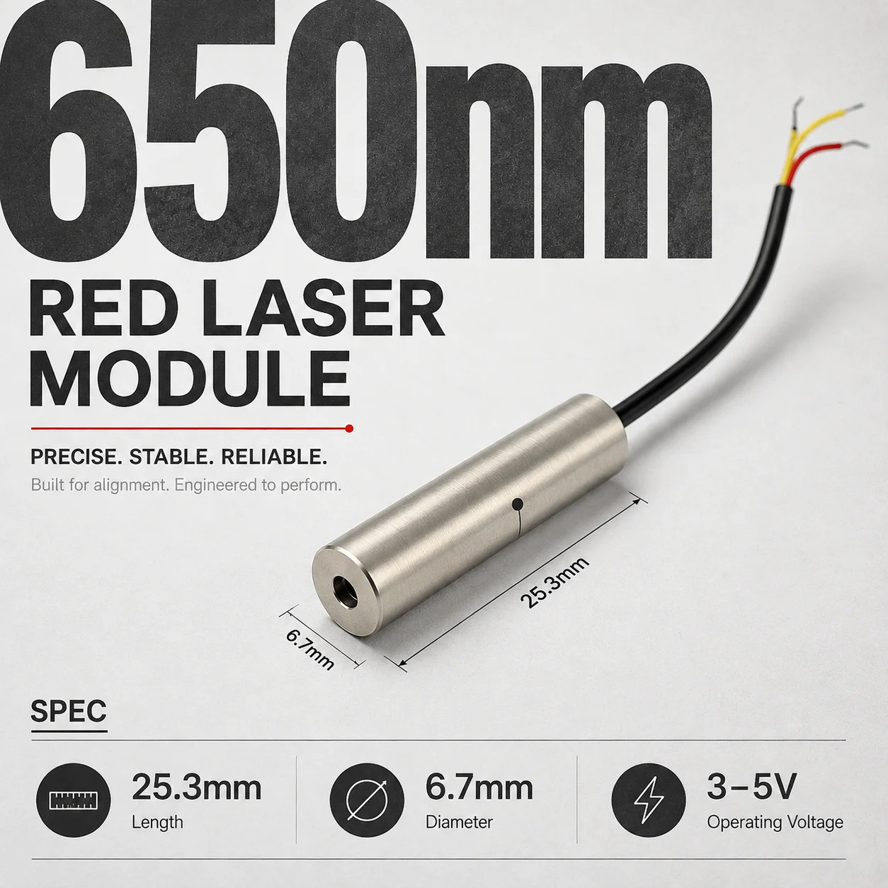 ZhonNa 650nm 5mW Reverse Polarity Red Laser Module Ground Wire Single Point Optics Locator Aiming Optical Instrument Laser Level