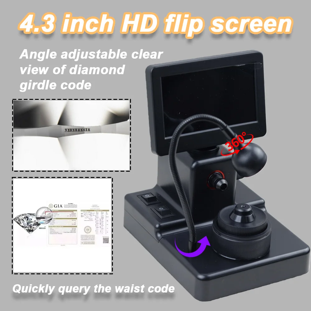 HJ-1000 Diamond Girdle Code Viewer 4.3 Inch LCD HD Screen Microscope 50X-1000X Loose Diamond Inscription Detector