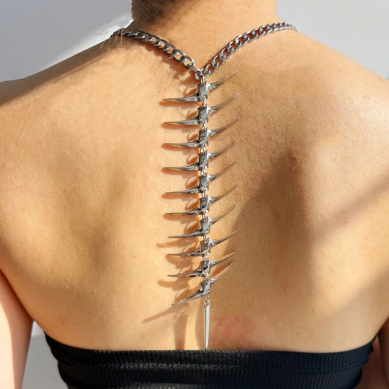 Stylish Street Fashion Punk Rock Thorn, Fishbone, Rivet Decor Long Necklace for Women, Suitable for Daily and Street Wear Outfit
