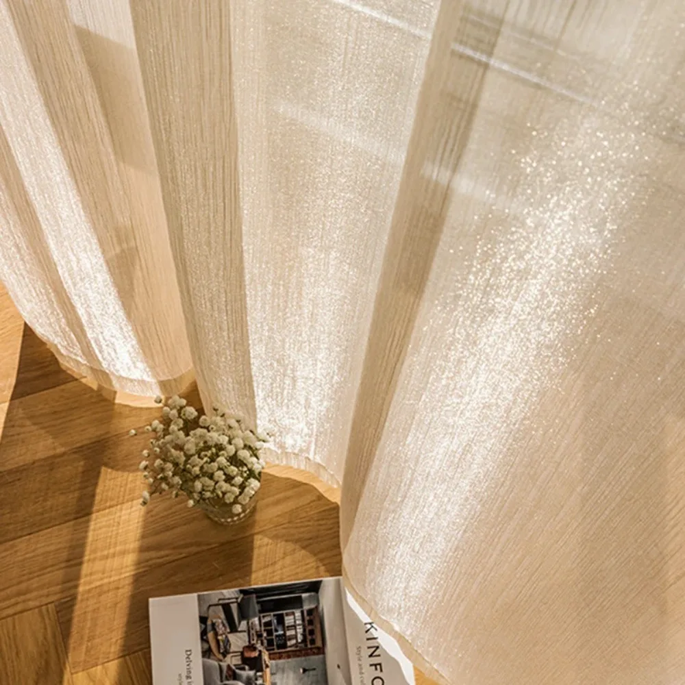 Nostalgia Sparkling French Style Tulle Curtains for Living Room Bright Streamer Voile Sheer Curtain Home Decor Customize