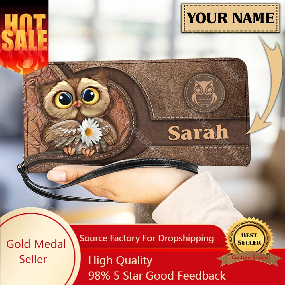 

Kawaii Cartoon Owl Pattern women's PU Leather Wristlet Clutch portafoglio per cellulare portafoglio Multi Card Organizer portafo