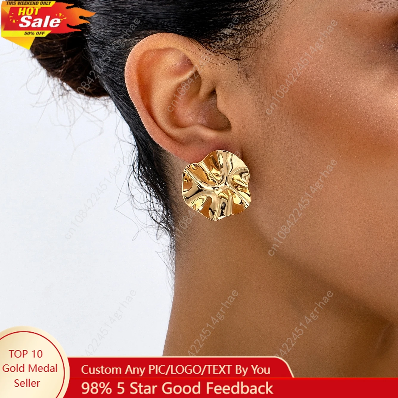 

A Pair of Irregular Round Metal Stud Earrings Jewelry