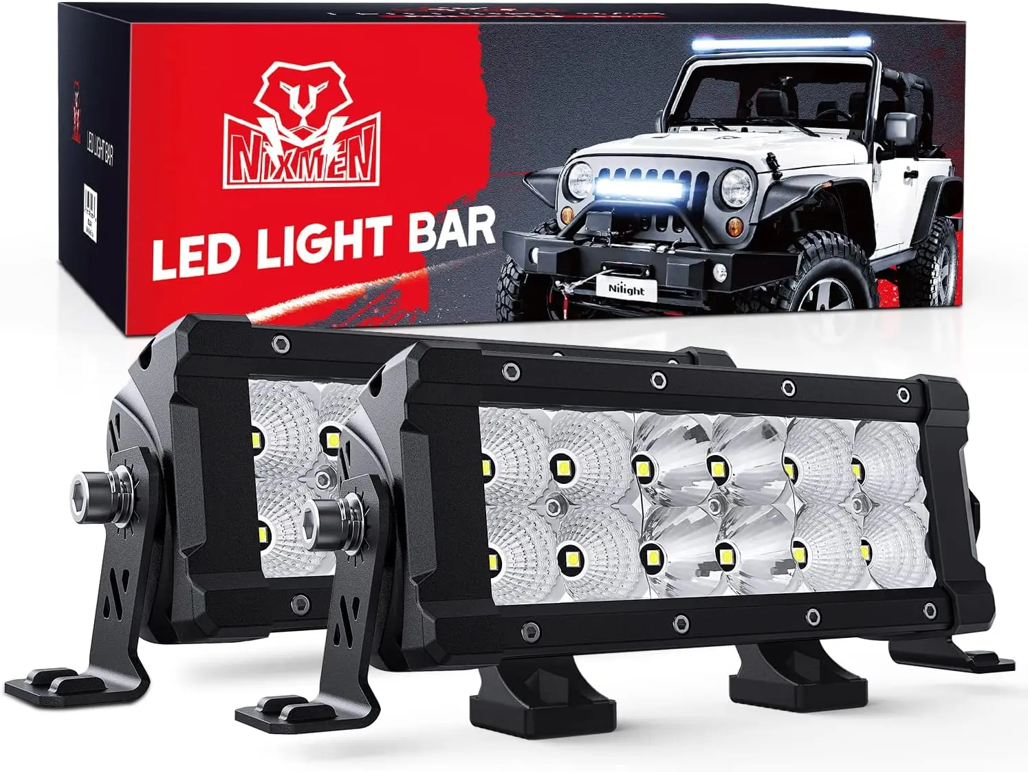 Nilight LED Light Bar 7.6 Inch 2PCS 60W Flood Spot Combo Beam 7200LM Offroad Driving Lighting IP68 for Pickup Truck SUV ATV UTV Boat 4x4 Jeep