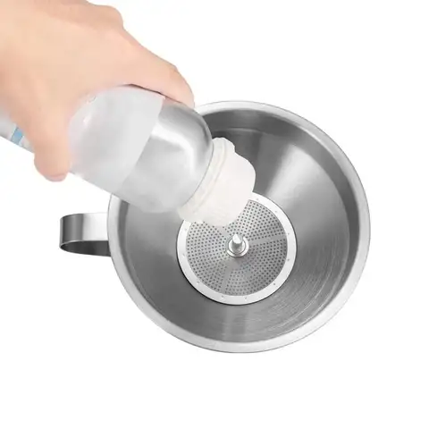 Wide Mouth Stainless Steel Funnel with Detachable Filter Spice Cooking Oil Filter Strainer Wine Spill Tool Oil Spill