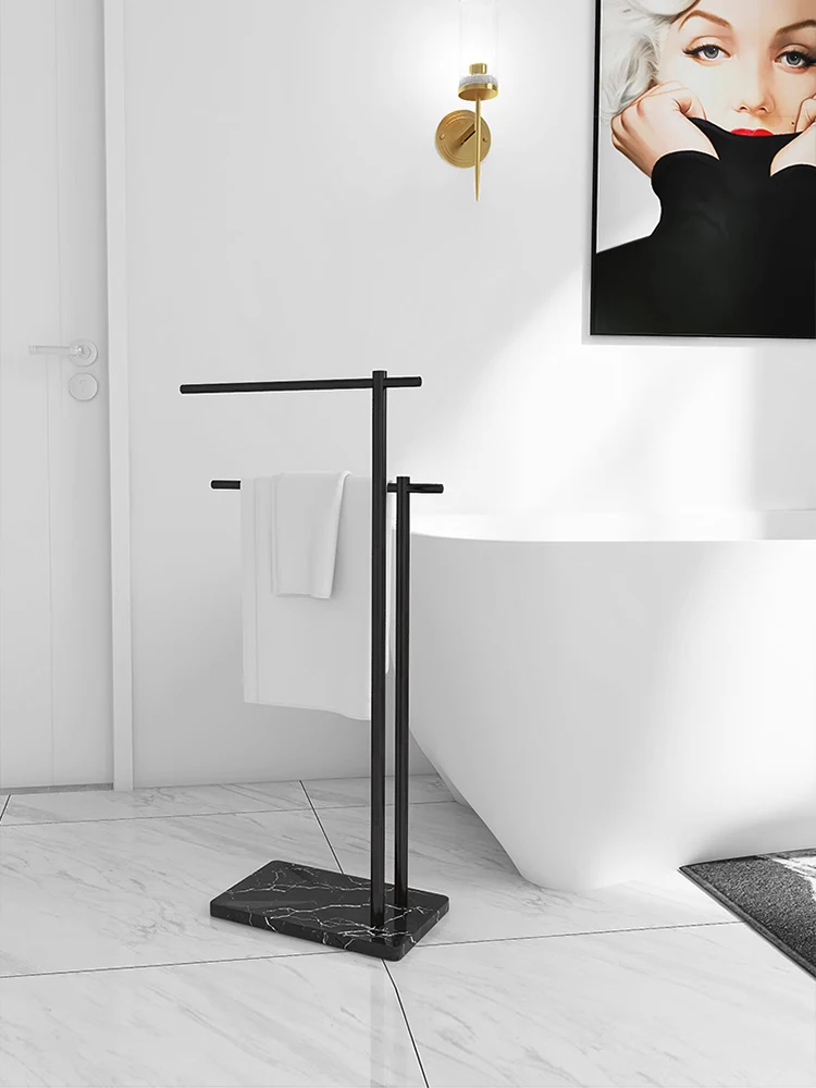 Gun ash raised floor to ceiling marble towel rack, clothes drying rack, solid towel rod, bathtub storage rack, double rod