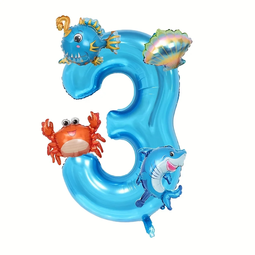 5Pcs 32inch Mini Blue Ocean Balloon Set With Digital Balloons And Ocean Themed Decorations For A Birthday Party Balloon - view 4
