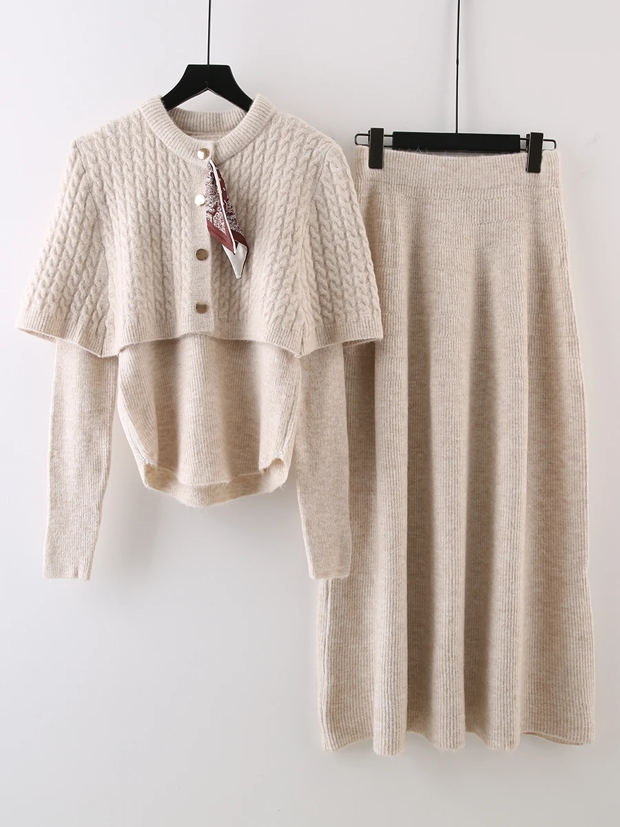 

Autumn 2025 New Sle Pure Color V-Ne Long Sve Base irt Twisted oulder Open Cardigan Sweater f-Length Skirt Tee...