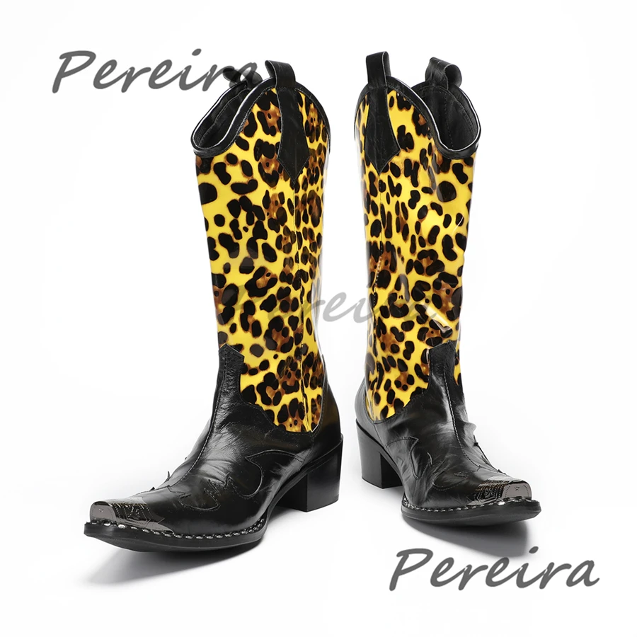 Autumn Winter New Retro Leopard Print Chelsea Boots British Style Genuine Leather High Top Boots Trendy Handmade Men's Shoes