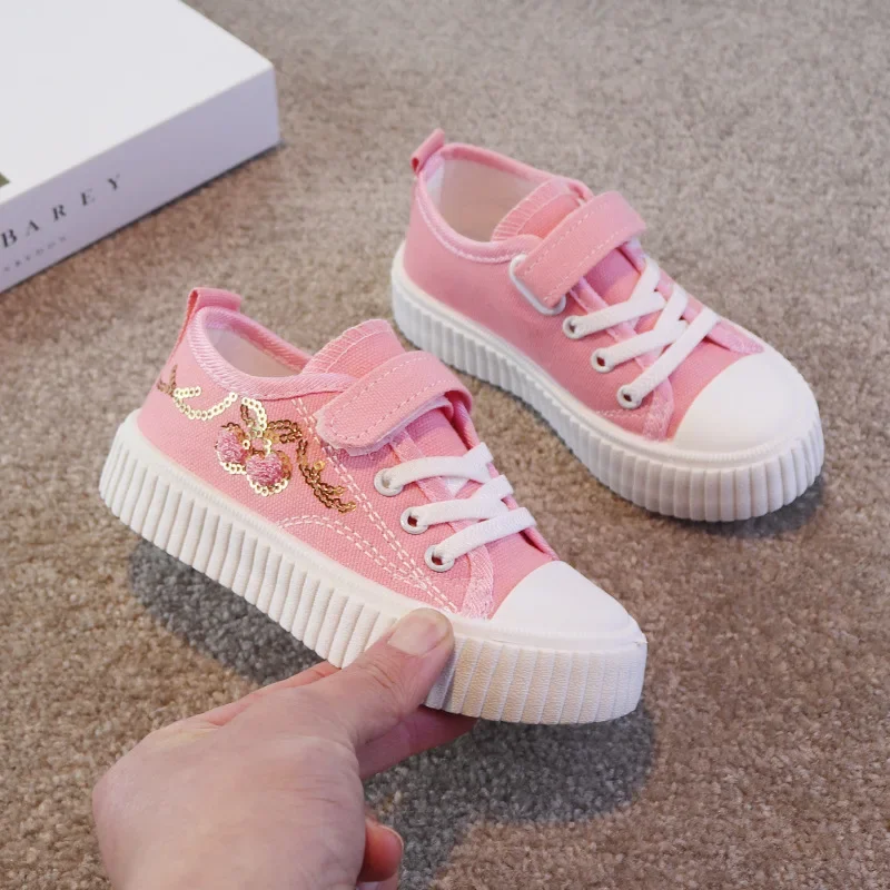 Girls Shoes Spring Autumn New Kids Canvas Shoe Fashion Sequin Sports Board Shoes Breathable Soft Bottom Children Casual Shoes