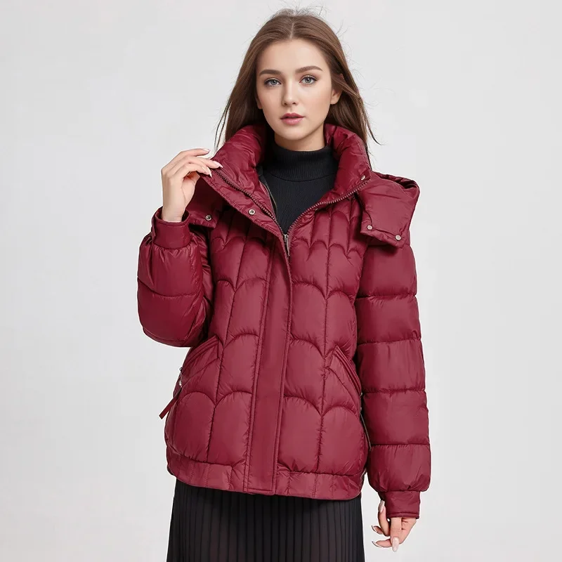 2024 New Winter Puffer Jacket Woman Fashion Warm Loose Thick Zipper Sylish Coat Female Hooded Down Cotton Parkas Snow Overcoat