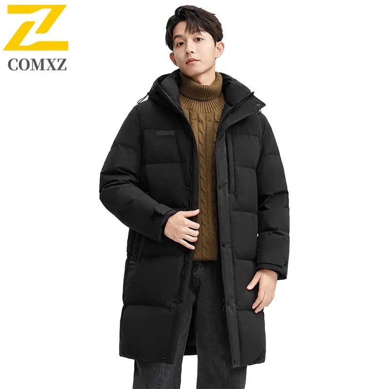 COMXZ Winter Lightweight Puffer Jacket Men Designer Thermal White Duck Down Filler Coat High Quality Ski Hooded Long Down Jacket
