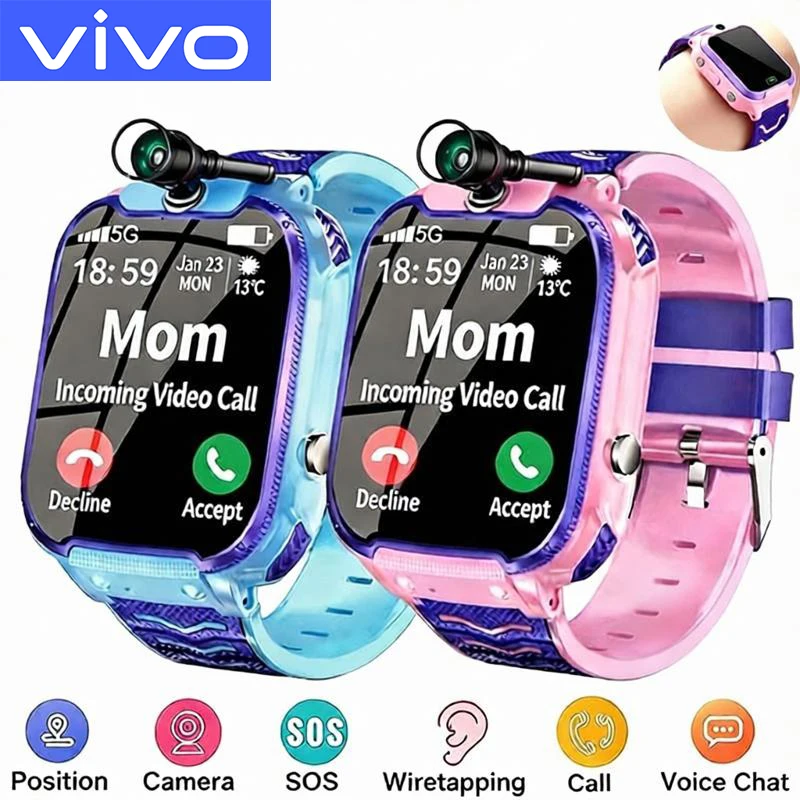 VIVO 2027 New 5G Kids Smart Watch GPS Location Sim Card Call SOS Camera Waterproof Child Watch for Boys Girls Present Gift