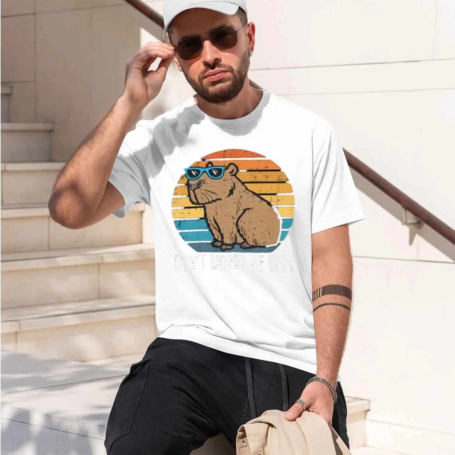 n't Worry Be Capy Printed Colorful T-shirts for Teenagers and ilen Summer and Casual Loose Short Sve T-shirt 2026 New Model Shor