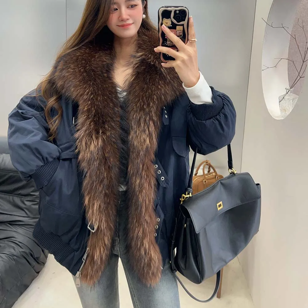 

2025 Winter Real Fur Coat Women White Duck Down Jacket Large Fox Fur Collar Puffer Jacket Female