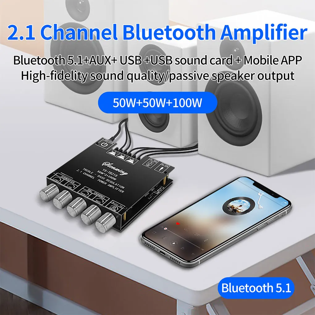 PCB Amplifier HiFi Bluetooth-compatible 5.1 50Wx2 100W 2.1 Channel Multi Port APP Control Speaker Amplifying Board