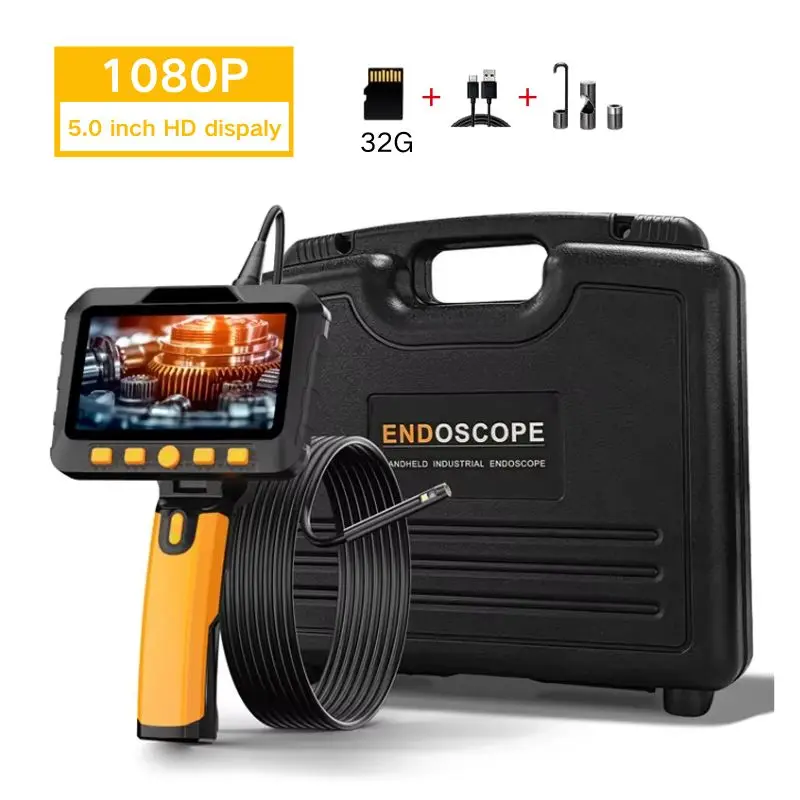 Single/Dual Lens Industrial Endoscope Camera 5 Inch IPS Screen IP67 HD 1080P Pipe Sewer Inspection Camera Borescope For Car