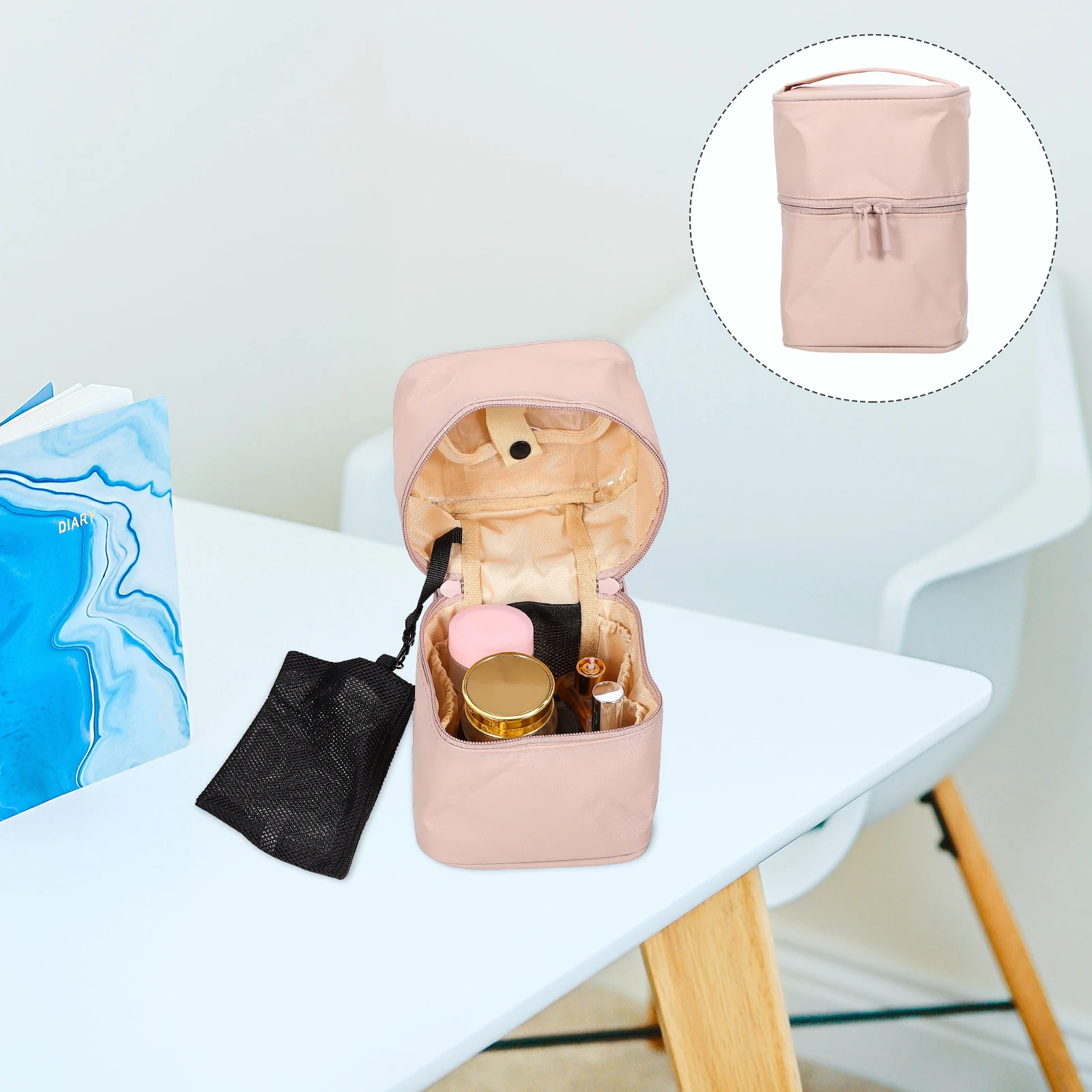 

Travel Bag Large Capacity Lightweight Portable Makeup Bags Toiletries Pouch Bucket Shape Design Storage Solution