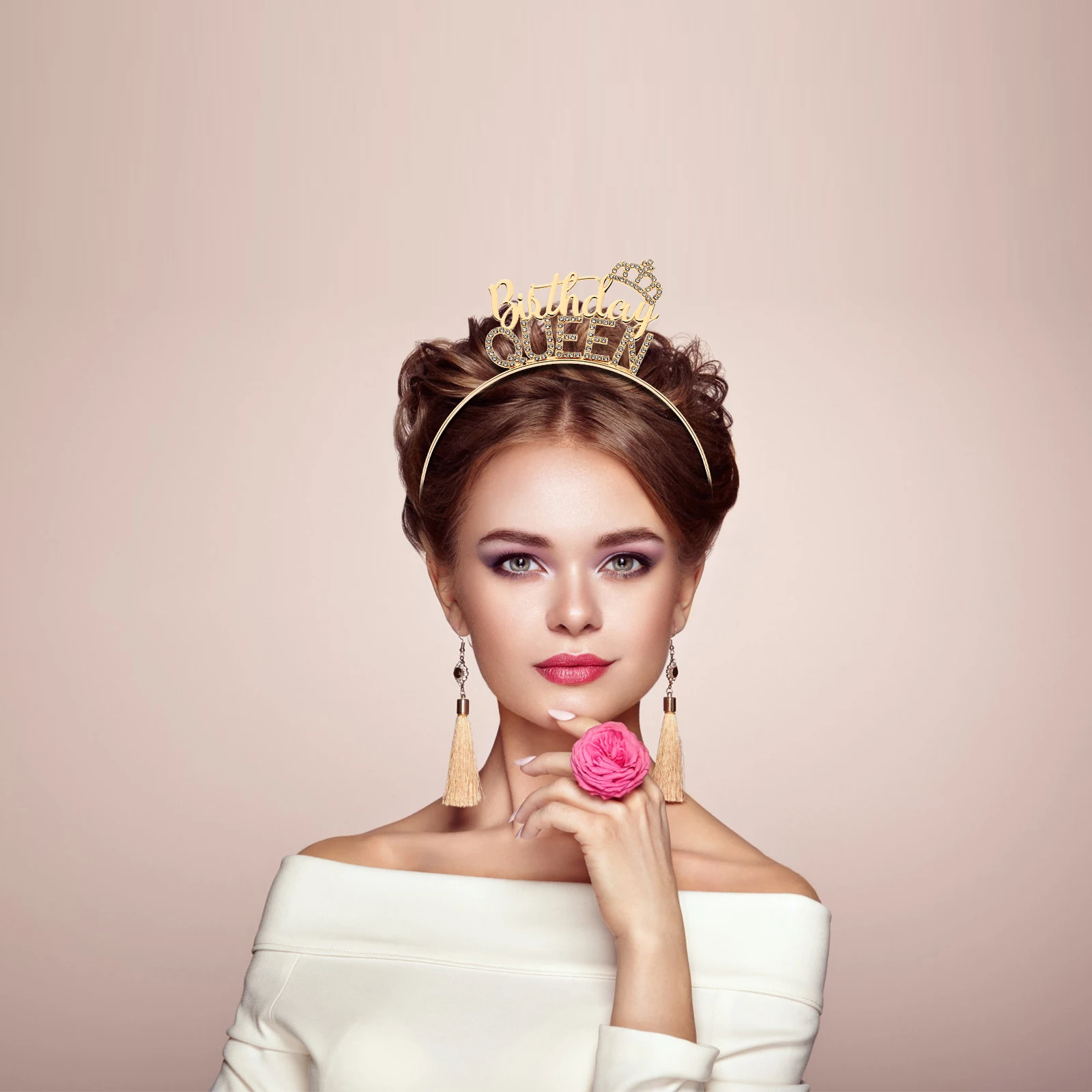

Golden Crown Headband Birthday Hair Girls Headgear Hoop Metal Decoration Rhinestone Glitter Party Festival Holiday Photo Prop