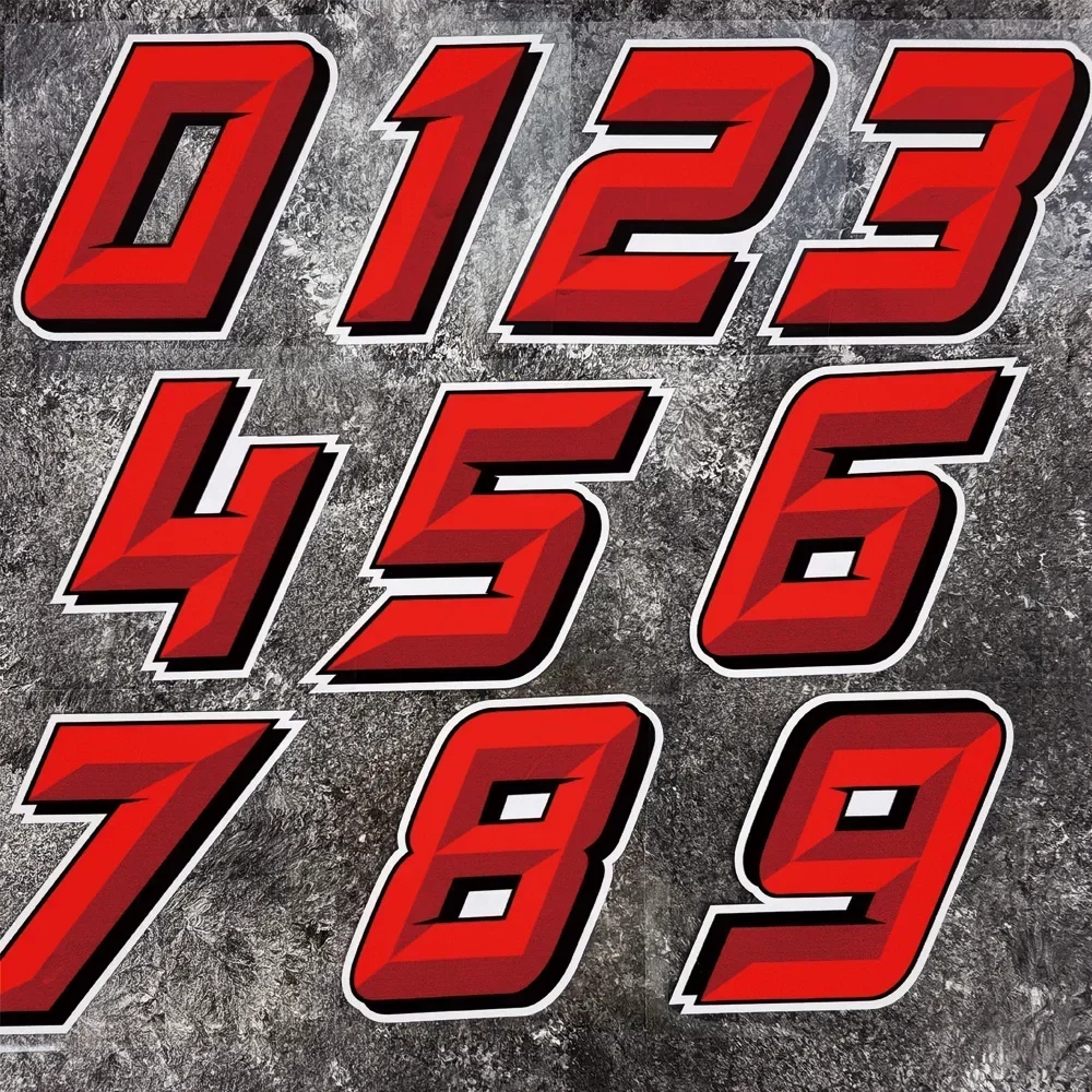 

0123456789 Red Number Car Motorcycle Stickers for Motorbike Fuel Tank Fairing Waterproof Vinyl Decals Racing Helmet Decoration