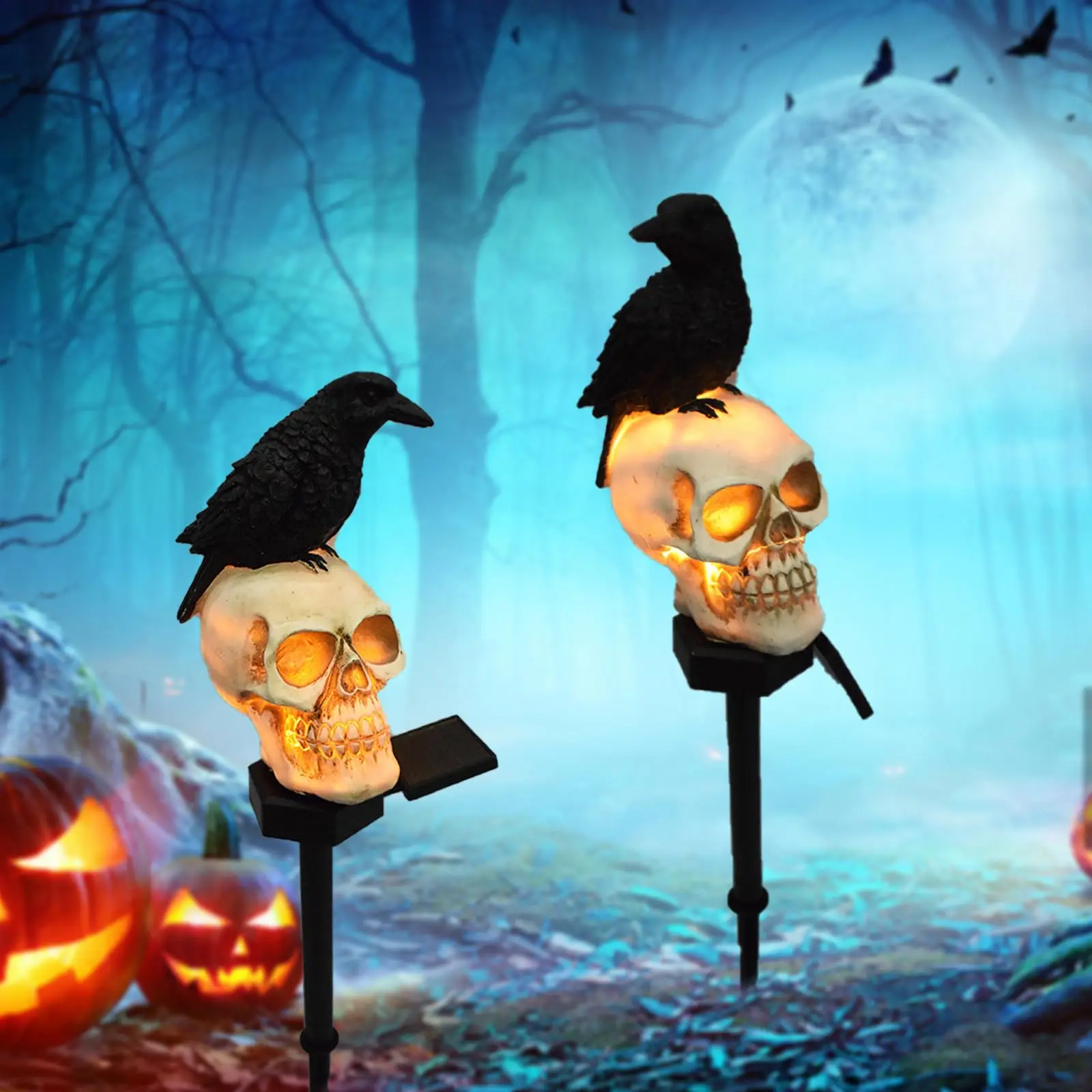 Solar Halloween Skull Stake Lights Decorations  Waterproof Resin Skeleton  Decor for Outside Yard Garden Lawn