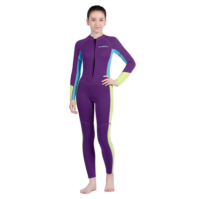 Youth Teens 2.5mm Neoprene Wetsuit Thermal One Piece Full Body Front Zip Swimsuit UV Protection Rash Guard Kids Boys Girls