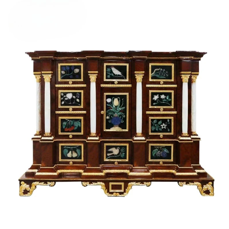 

Французская светлая роскошная гостиная, художественная резьба по дереву, декоративный шкаф, инкрустация нефритовой ракушкой