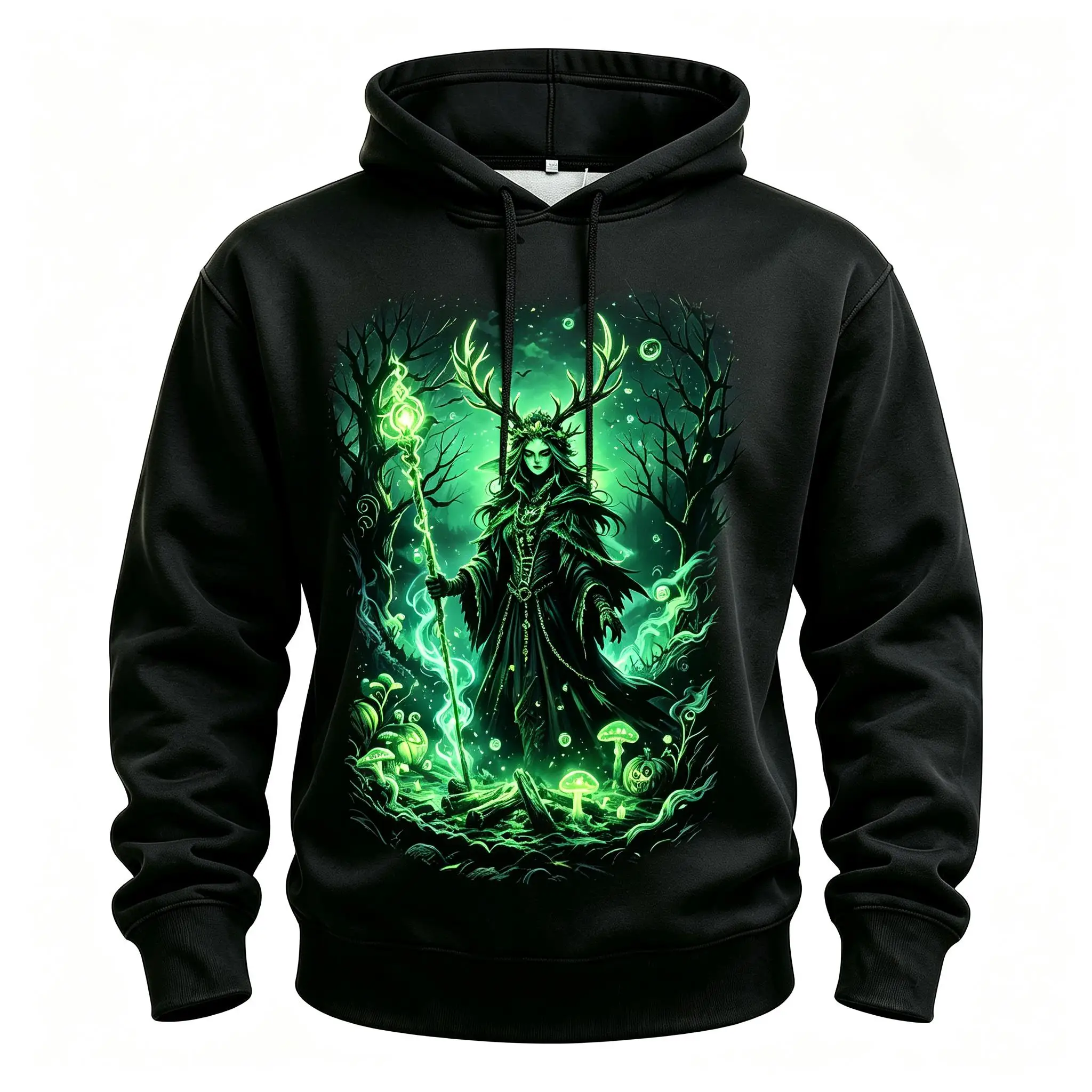 Men's Magic Witch Pentagram Lightning Full Print Hoodie Halloween Gothic Long Sleeve Pullover Sweatshirt For Cosplay Party