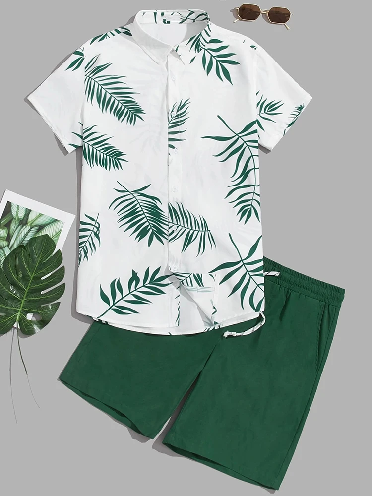 2025 Summer Men's Shirt Set Simple Striped Beach Short Sleeve Casual Lapel Shirt Oversized Beach Shorts Hawaii Suit Clothing