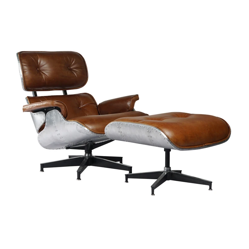 

Retro oil wax leather aluminum leather rivets nap chair designer industrial wind sofa chair