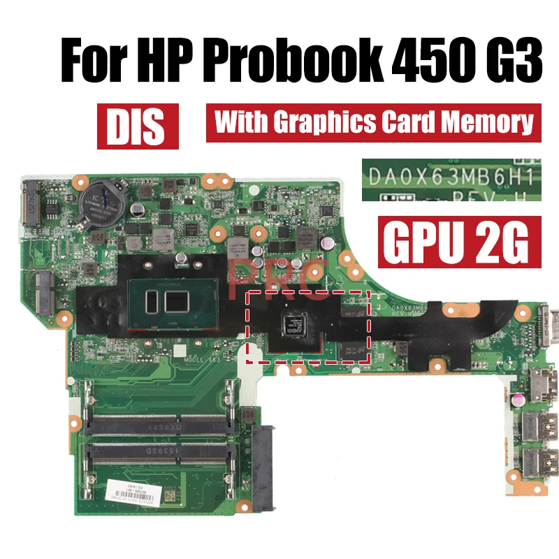 Imagem -04 - Placa-mãe Portátil para hp Probook Notebook Mainboard Da0x63mb6h1 Pentium 3855u i3 i5 i7 6ª Geração de Gpu 2g 830931601 450 470 g3