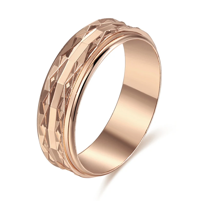 Sales Women 6mm Wide 585 Rose Gold Color Rotatable Round Rings Party Couple Jewelry