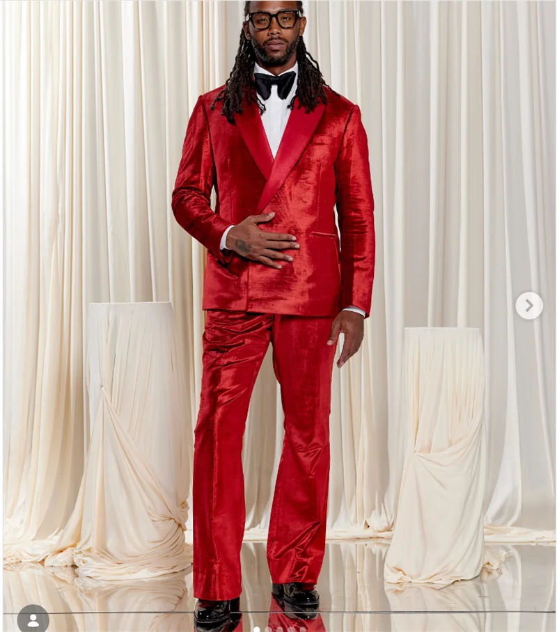 

Red Shiny Men Suits Set 2 Pcs Blazer+Pants Trousers Spring Autumn Wedding Tuxedo Formal Office Business Groom Jacket Coat