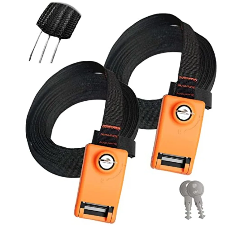 

2 Pack Lockable Tie Down Strap with 3 Stainless Steel Cables for Lashing Locking Kayak Bike Surfboard 10 Feet Each