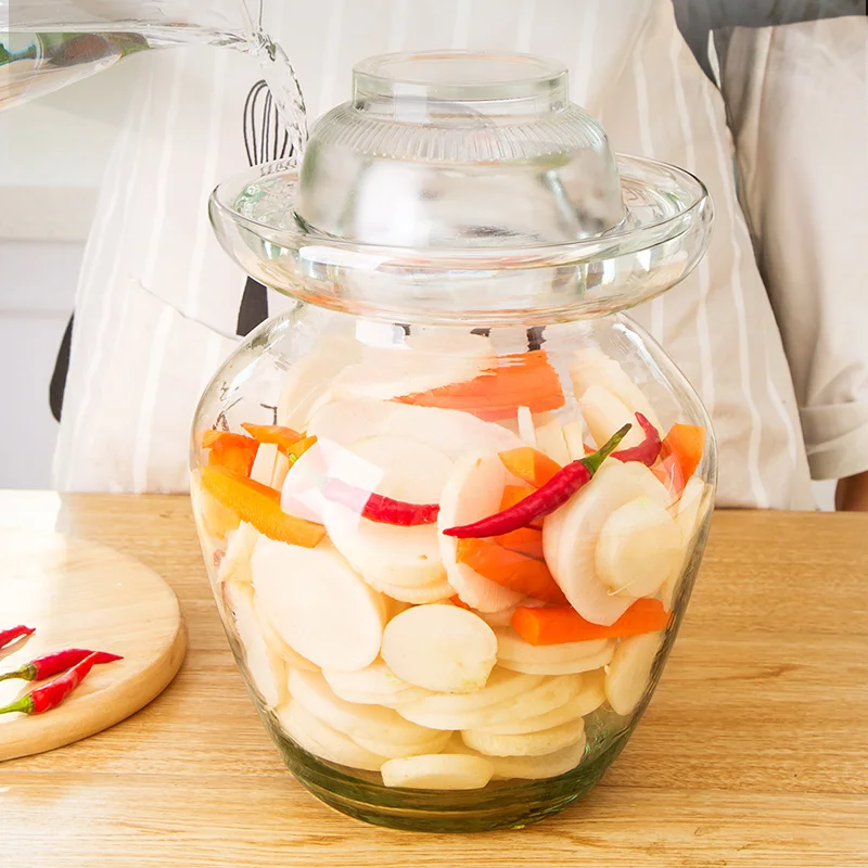 Glass Jar Pickle Fermentation Jar, Fermenting Crock Kit, Paocai Jar Pot for Pickling Kimchi, Sauerkraut, Vegetables