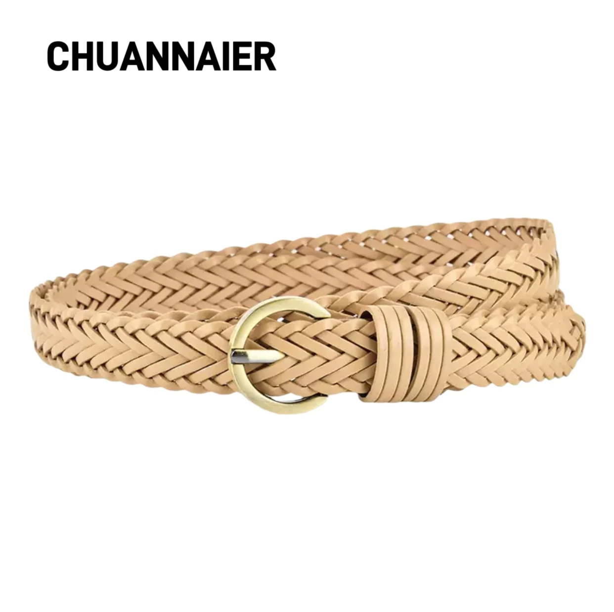 

Women's hand-knitted fine belt with round alloy buckle, fashionable, high-end, decorative belt, women's belt