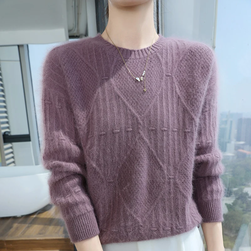 100 المنك الكشمير محبوك المرأة س الرقبة البلوز سترة لربيع مريح ورائع كامل الأكمام المرأة منتج جديد #5