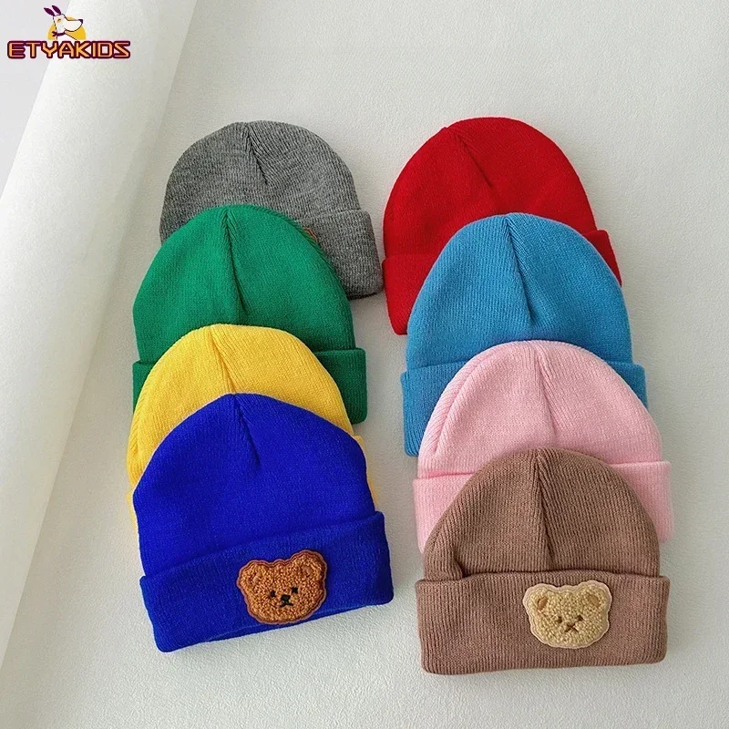 Winter Kids Knit Hats Warm for Infant Newborn Boy Girl Beanie Fashion Cute Cartoon Bear Crochet Bonnet Hat Autumn  0 To 1 Years