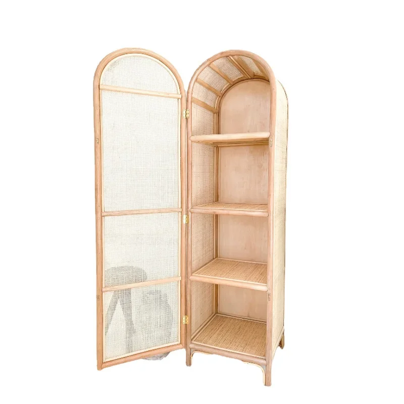 Simple Rattan Wardrobe Household Real Rattan Storage Cabinet Bedroom Locker Retro Single Door Wardrobe