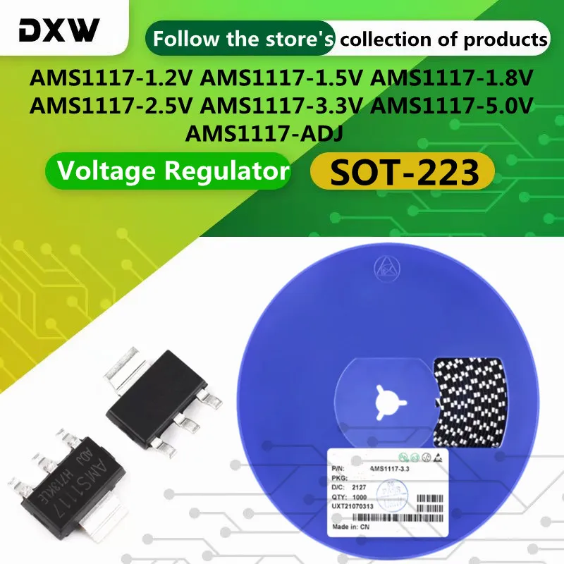 1000PCS AMS1117-3.3V AMS1117-5.0V AMS1117 1.2V 1.5V 1.8V 2.5V 3.3V 5V ADJ 1117  Voltage Regulator SOT223 IC