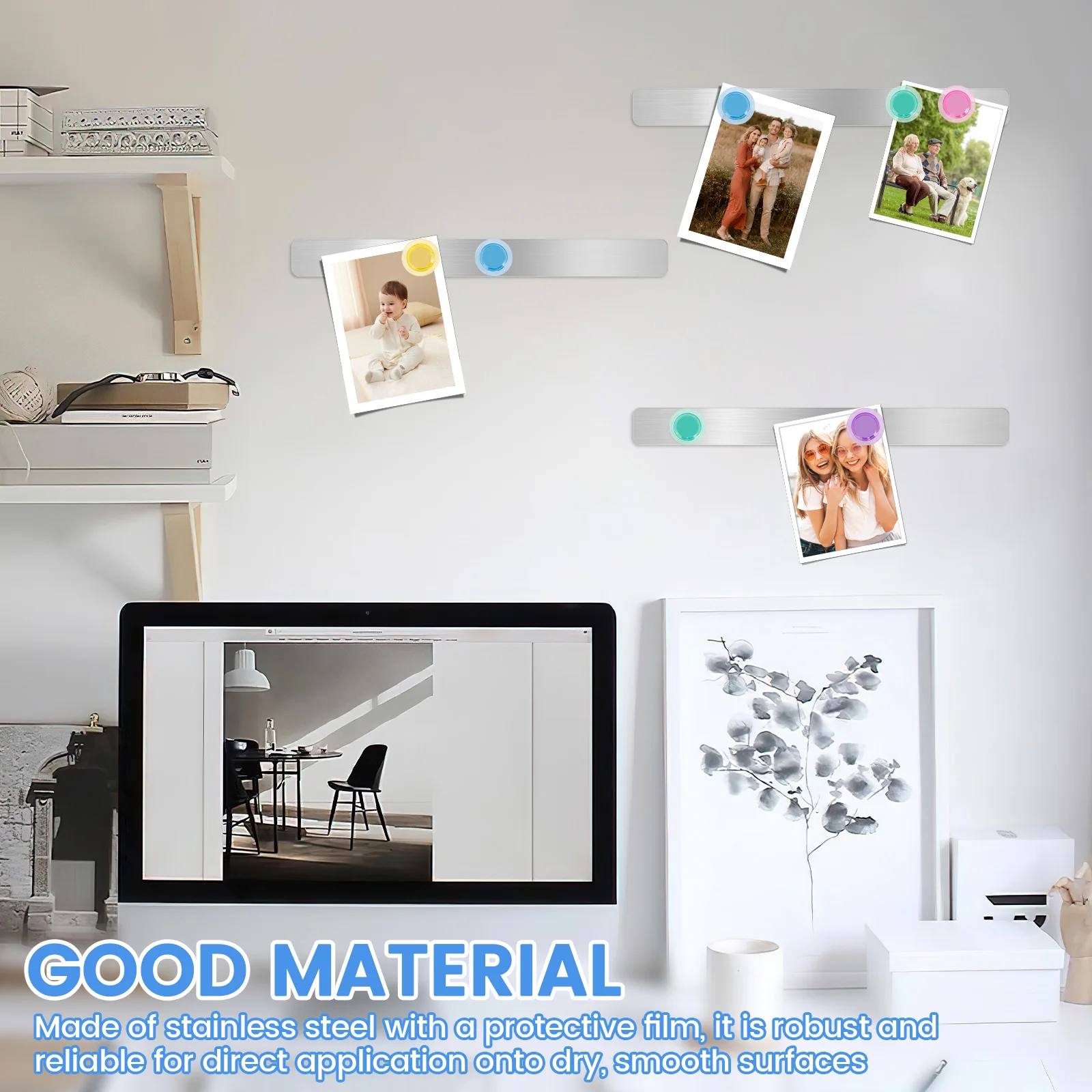 8 قطعة شرائط اللوحة المغناطيسية للصور جدار نشرة مذكرة مجلس الحديد شريط حائط مغناطيسي مع 20 مغناطيس للمنزل مكتب الفصول الدراسية