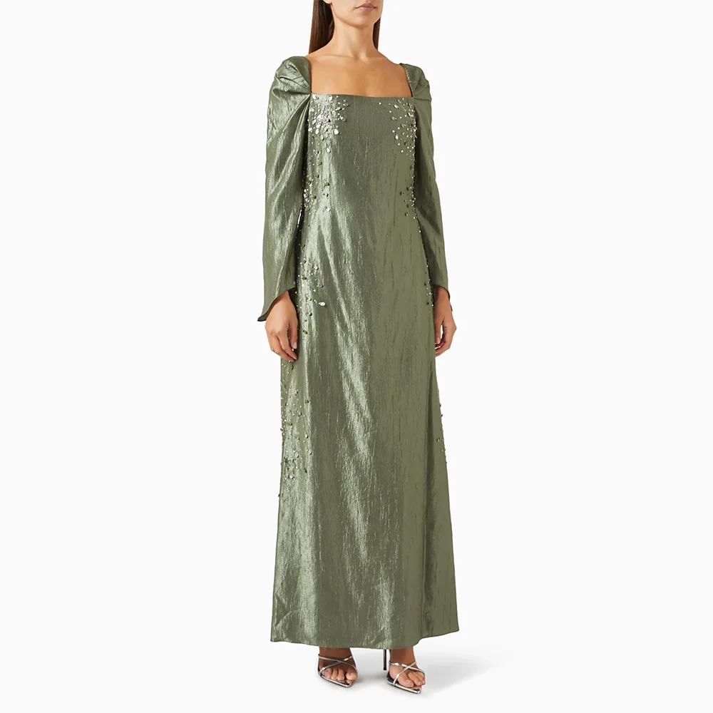 

Простые вечерние платья с квадратным воротником и длинными рукавами, хрустальные вечерние платья трапециевидной формы, платья для выпускного вечера длиной до щиколотки на заказ 2026