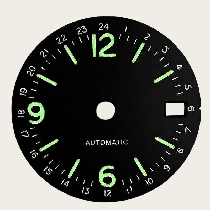 

New 28.5mm NH35 Dial Black Dial Green Luminous for NH35 Movement Watch Accessories