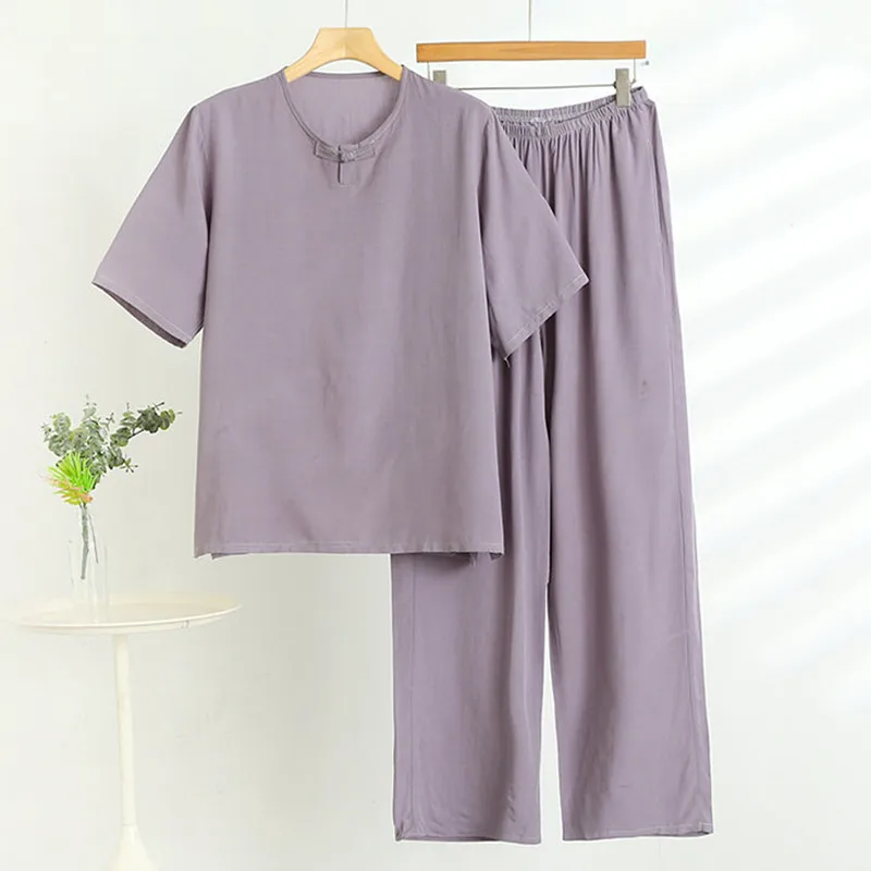 Cotton Pajamas For Men New Plus Size Sleepwear Short Sleeve Top Trousers Set Lounge Sleeping Clothes Man Nightwear Home Pyjamas