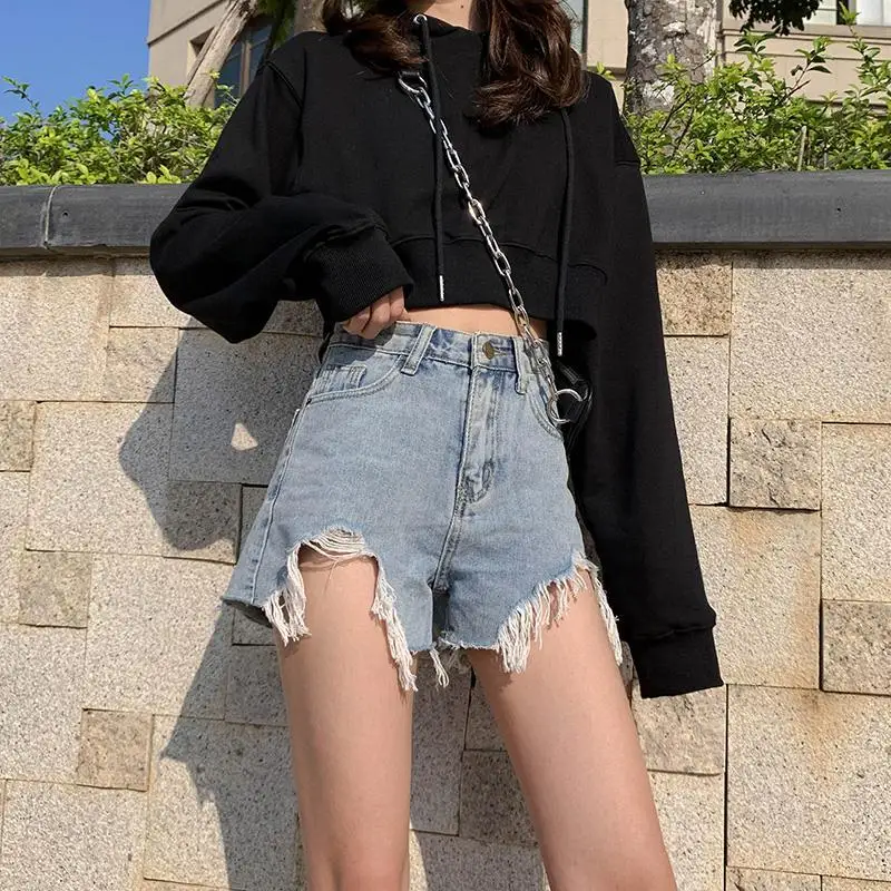 Women\'s Shorts White Short Pants for Woman To Wear Sexy Ripped Denim Jeans High Waist Classic Korean Style New In Trend 2024 XL